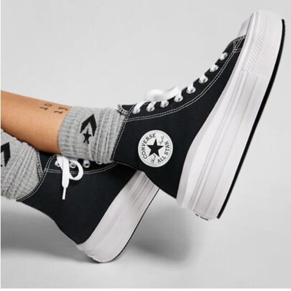 NEW CONVERSE HIGH TOP MOVE PLATFORM BLACK WHITE SZ 8.5 - Picture 2 of 10